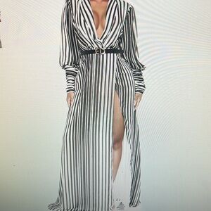 NWT: Fashion Nova – Striped Maxi Dress, Black & White – XS
